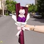 دسته گل عروسک و رز روبانی بنفش